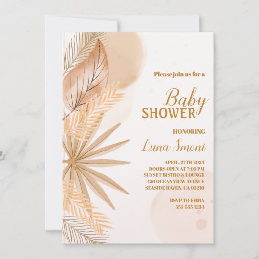 pampas herbe douche bébé invitations (Devant)