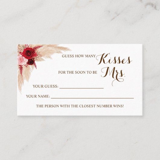 Pampas Hoeveel Kisses voor Mrs Shower-spelkaart Plaatskaartje (Voorkant)