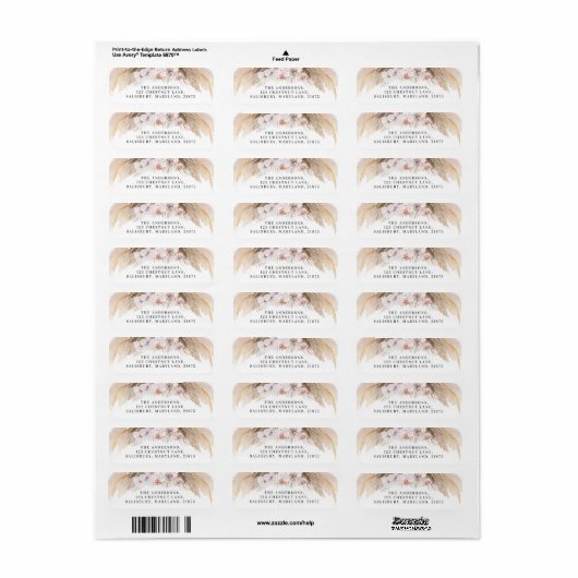 pampas moderne herbe orchidée étiquette bohème (Feuille entière)