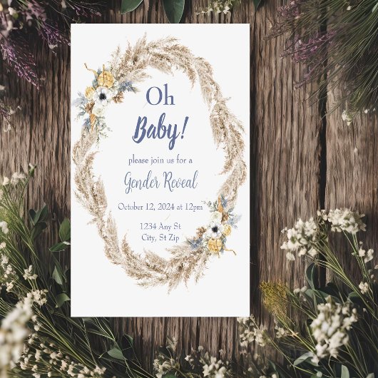 Pampas Neutral Tone Boho Genderonthulling Uitnodig Kaart