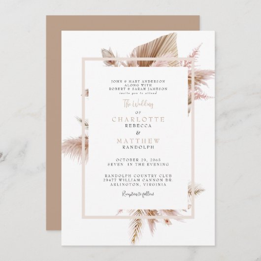 Pampas Neutral Wedding Kaart (Voorkant / Achterkant)