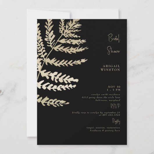 Pampas Noir & Beige Bronzée Invitation (Devant)