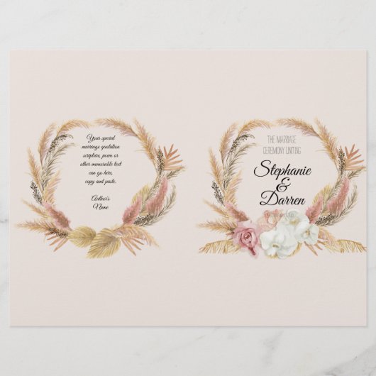 Pampas Palm Boho Floral Waterverf Wedding Programm (Voorkant)