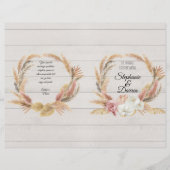 Pampas Palm Pink Floral White Wood Wedding Program (Voorkant)