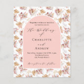 Pampas roos gouden budget bruiloft uitnodiging (Voorkant)