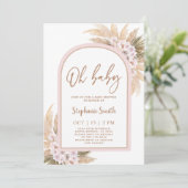 Pampas Rose Baby shower Grass Invitation fille (Debout devant)