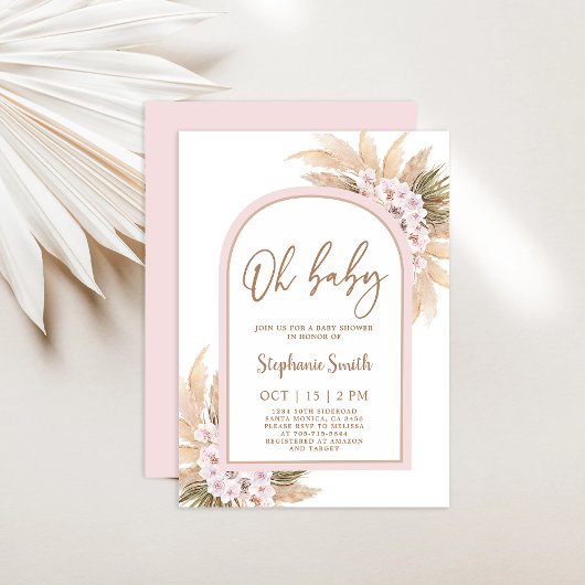 Pampas Rose Baby shower Grass Invitation fille