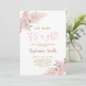 Pampas Rose Baby shower Grass Invitation fille (Debout devant)