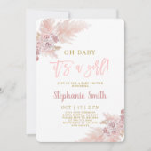 Pampas Rose Baby shower Grass Invitation fille (Devant)