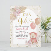 Pampas rose Boho Grass Girl Baby shower Invitation (Debout devant)