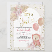 Pampas rose Boho Grass Girl Baby shower Invitation (Devant)