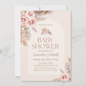 Pampas Rose Grass Boho Baby Girl Douche Invitation (Devant)