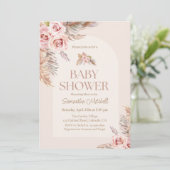 Pampas Rose Grass Boho Baby Girl Douche Invitation (Debout devant)