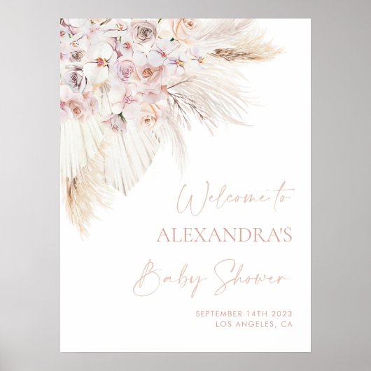 Pampas rose Grass Girl Baby shower Affiche de bien (Devant)