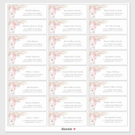 Pampas rose Grass Nom d'invité Étiquette de adress (Feuille)