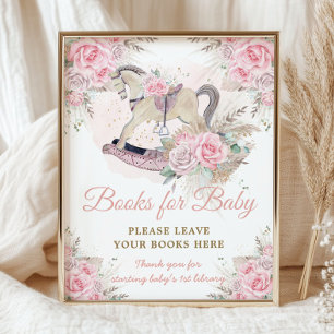 Pampas Roze Bloemen Schommelpaard Boeken voor Baby Foto Afdruk