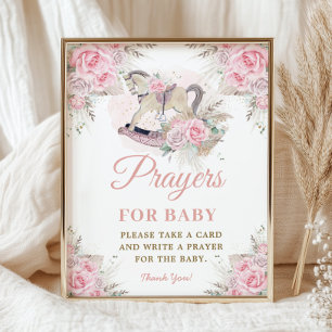 Pampas Roze Bloemen Schommelpaard Gebed voor Baby Poster