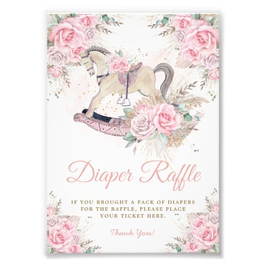 Pampas Roze Bloemenschommelpaard Luierloterij Foto Afdruk (Voorkant)