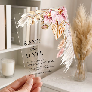 Pampas Roze Orchidee Bloemige Trouw Save the Date Acryl Uitnodigingen