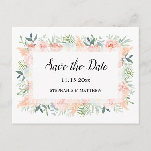 Pampas Rozen Groen Bruiloft Save The Date Aankondigingskaart (Voorkant)