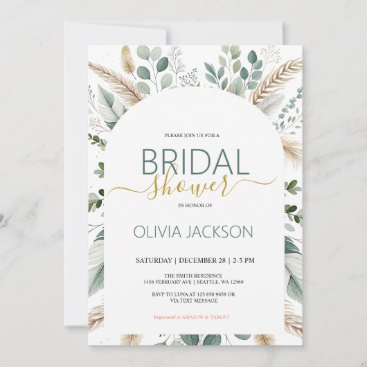 Pampas Rustic Boho Bridal Showeuse Invitation (Devant)
