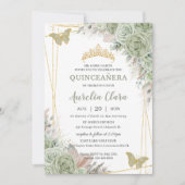 Pampas Sage Green Floral Butterflies Quinceañera Kaart (Voorkant)