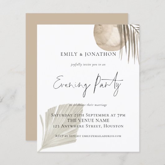 Pampas Script Wedding Evening Party van budget uit (Voorkant / Achterkant)