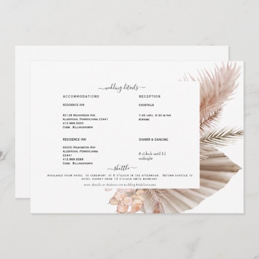 Pampas Swash White Détail Invitation (Devant / Derrière)