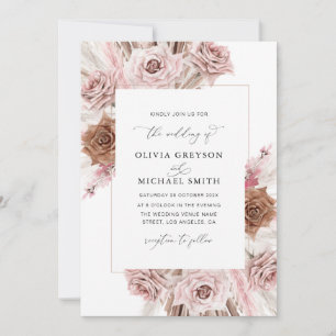 pampas tendance faire-part de mariage rose poussié