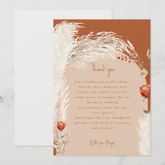 Pampas Terracotta Bruidsfeest Dank Je Bedankkaart (Voorkant / Achterkant)