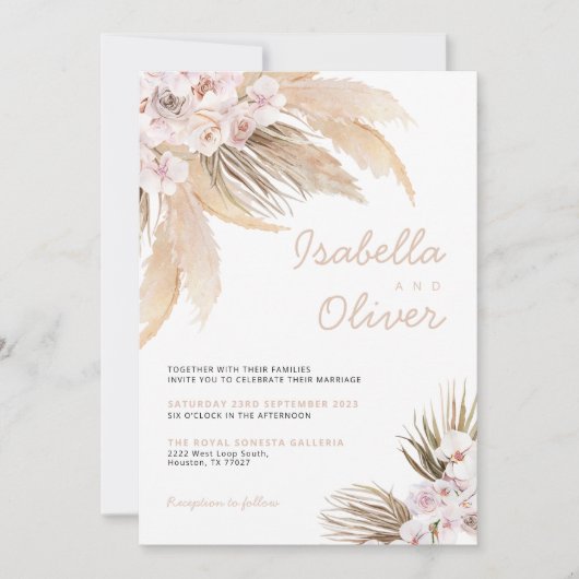 Pampas Wedding nodigboho beige Kaart (Voorkant)