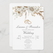 Pampas white boho Wedding invitation (Devant / Derrière)