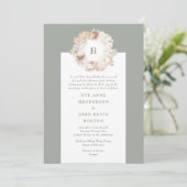 Pampas Wreath Moss Green Monogram Wedding Kaart (Staand voorkant)