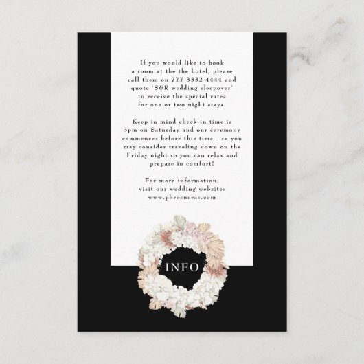 Pampas Wreath Onyx Black Premium Elegant Monogram Informatiekaartje (Voorkant)