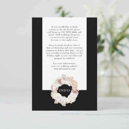 Pampas Wreath Onyx Black Premium Elegant Monogram Informatiekaartje (Staand voorkant)