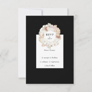 Pampas Wreath Onyx Black Premium Elegant Monogram RSVP Kaartje
