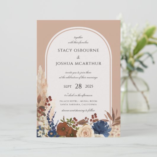 Pampasgras Aquarel Bloem Boho Bruiloft Kaart (Staand voorkant)