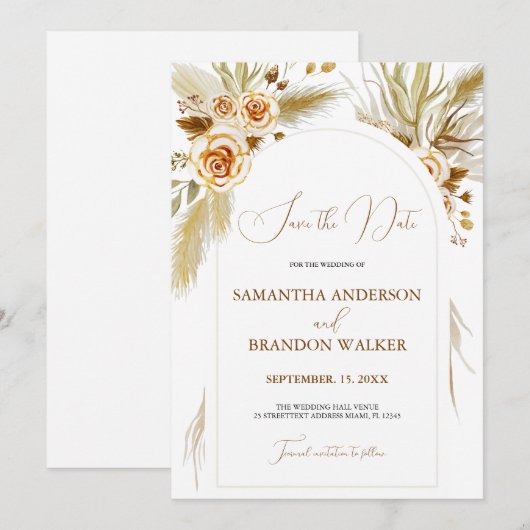 Pampasgras aquarel boho elegant Save the Date Kaart (Voorkant / Achterkant)