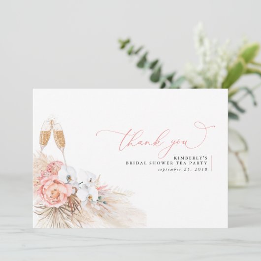 Pampasgras Bloem Roze Bruiloft Dank Je Bedankkaart (Staand voorkant)