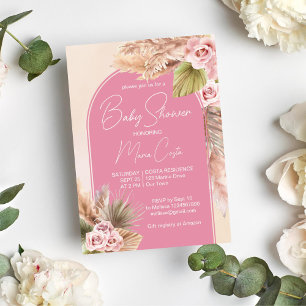 Pampasgras boho roze boog baby shower kaart