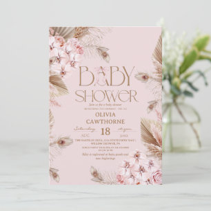 Pampasgras en Roze Orchidee Baby Shower Kaart