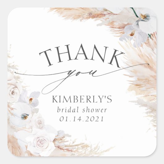 Pampasgras en witte orchidee Tropisch Vierkante Sticker (Voorkant)