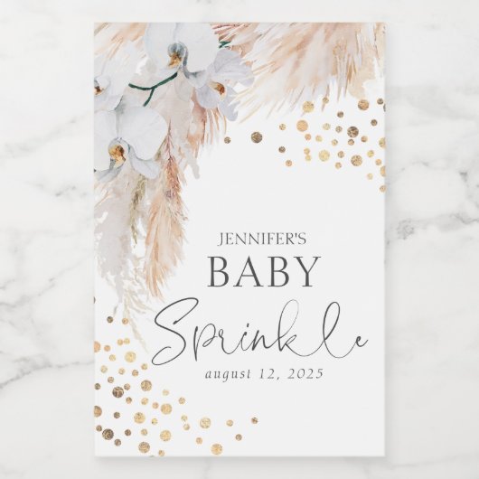 Pampasgras en witte orchideeën Boho Wijn Etiket (Enkel label)
