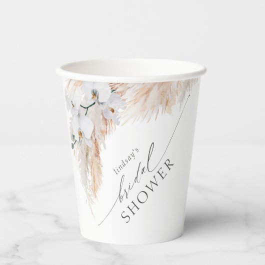 Pampasgras en witte orchideeën Tropisch Exotisch Papieren Bekers (Voorkant)