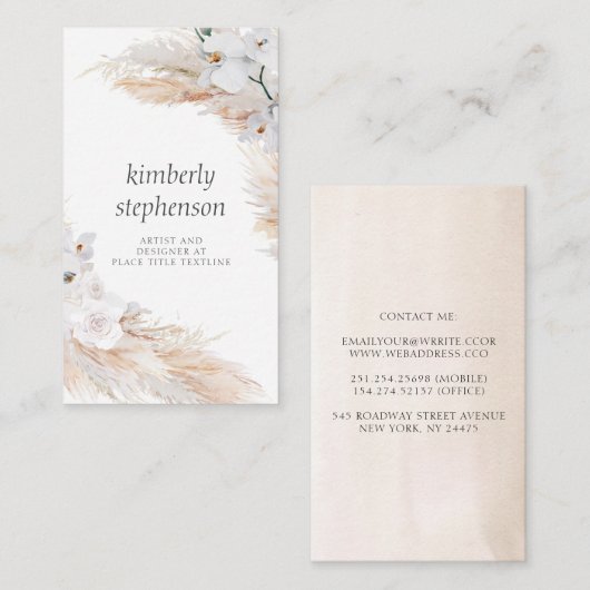 Pampasgras en witte orchideeën Tropische bladeren Visitekaartje (Voorkant / Achterkant)