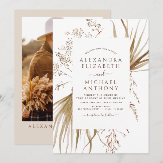 Pampasgras Foto Boheem Boho Trouwen Kaart (Voorkant / Achterkant)