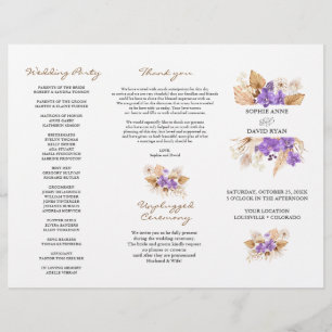Pampasgras Paarse Orchidee DrieVoudig Trouwprogram Flyer