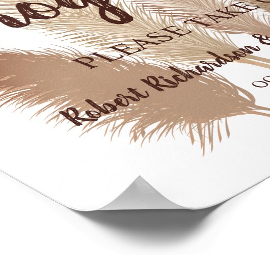 Pampasgras programmaboekje trouwceremonie bord poster (Hoek)