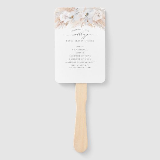 Pampasgras Witte Orchideeën Exotisch Trouwprogramm Handwaaier (Voorkant)