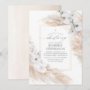 Pampasgras Witte Orchideeën Tropische Doop Kaart